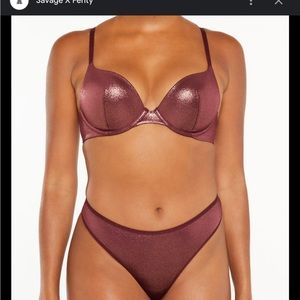 Bra metallic micro pushup plunge bra, red cocoa